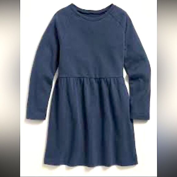 Old Navy french terry Sweatshirt long sleeve winter fall cozy Dress blue M 10-12 - Picture 1 of 7